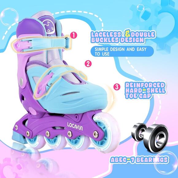 Inline Skates for Girls and Kids, Roller Skates Blades with 4 Size Adjustable... - Picture 2 of 6